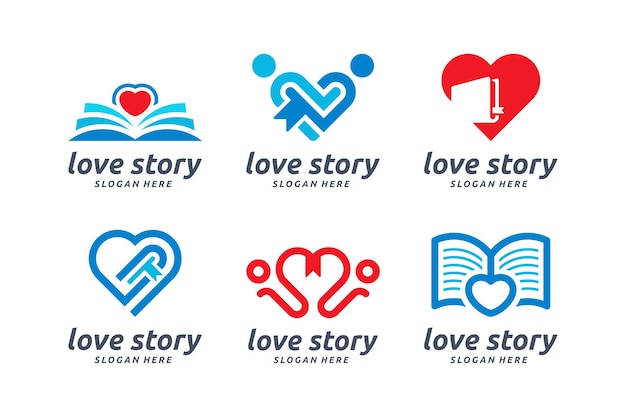 Set of love story book logo vector