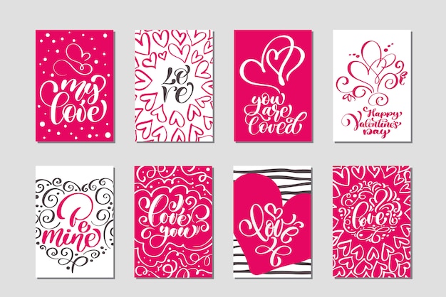 Set Love Vector Valentine's day cards templates. Hand drawn valentine poster 