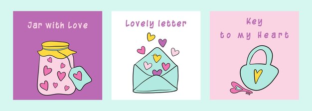 Set of lovely cards love and valentine's day concept