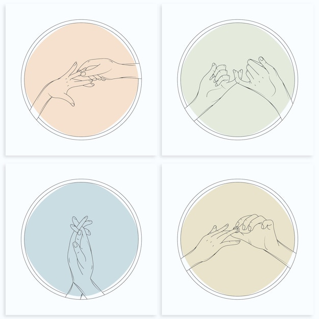 Vector set of lovely couple holding hands minimalist line art style illustration