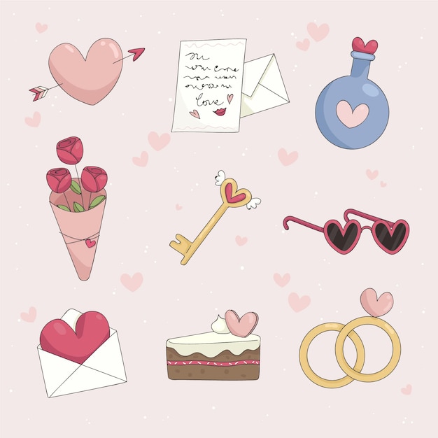 Vector set of lovely valentine's day elements