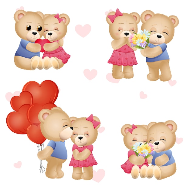 Set of lovers teddy bears Vector illustration