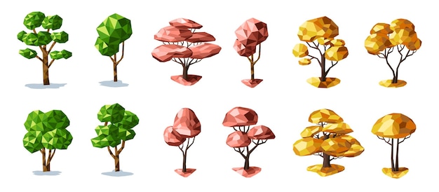Set of low poly trees Geometric 3D trees Vector