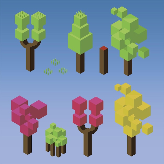 Vector set of low poly trees