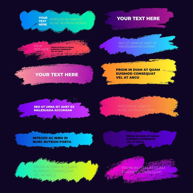 Vector set of lower third brush pack brush strokes colored pastel and colorful gradient creative