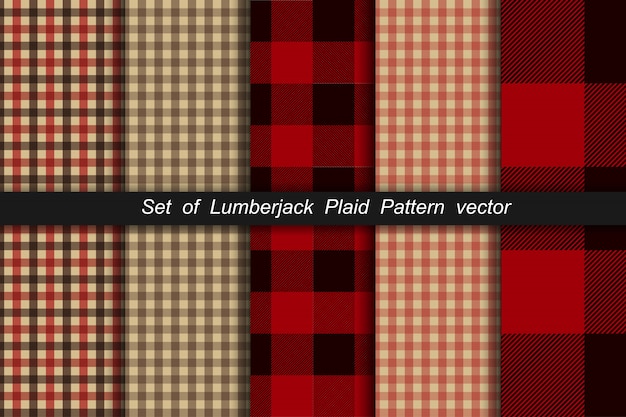 Set di pattern plaid boscaiolo. plaid del boscaiolo e motivi di controllo del bufalo. fantasia scozzese scozzese e motivi a quadretti.