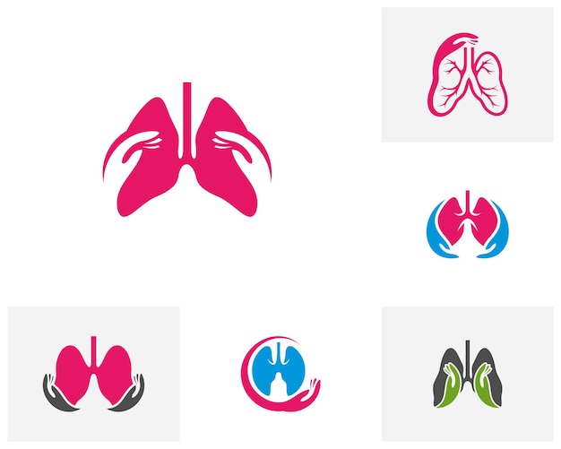 Set of Lungs Care Logo Template Design Vector Emblem Design Concept Creative Symbol Icon