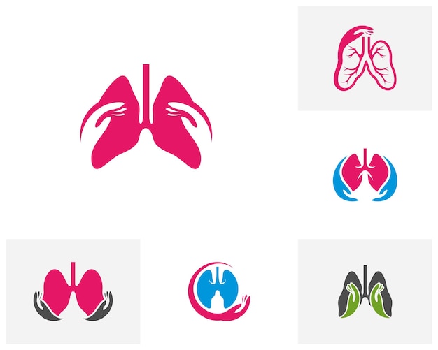 Set of lungs care logo template design vector emblem design concept creative symbol icon