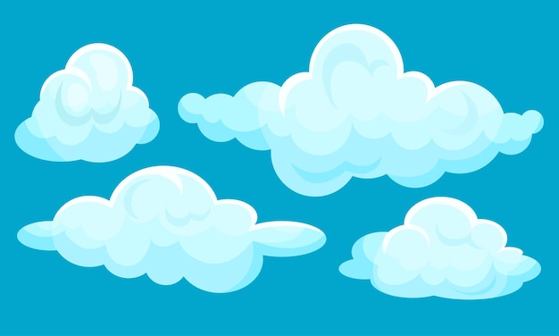 茂る白い雲のセット 青い背景のベクトルイラスト
