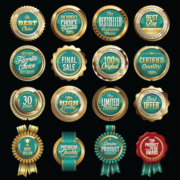 Vector set luxe verkoopkwaliteitsbadges