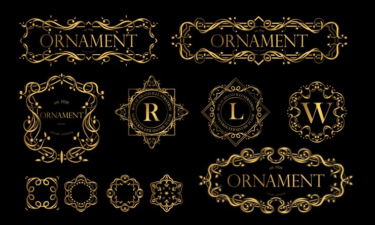 Vector set of luxurious badges with golden color