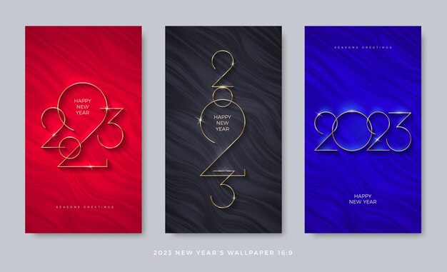 Vector set of luxury abstract wave background with 2023 new year golden logo