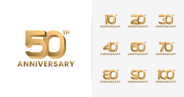 Vector set of luxury anniversary logo with 3d concept for birthday event