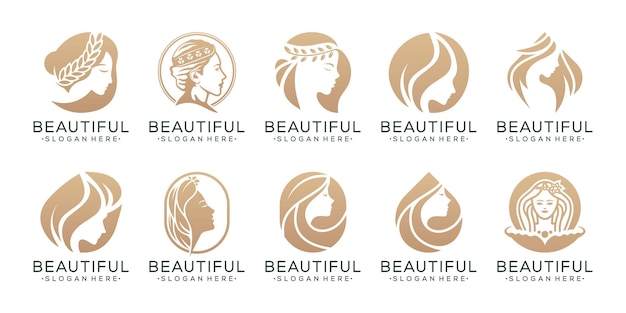 Set of luxury beauty woman logo design for makeup salon and spa beauty care