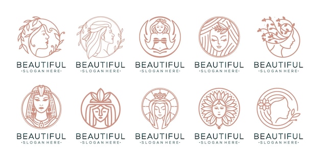 Set of luxury beauty woman logo design for makeup salon and spa beauty care