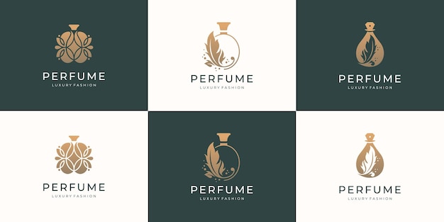 Set di logo del modello di logo del profumo della bottiglia di lusso per la cura della pelle del prodotto del salone di bellezza cosmetica