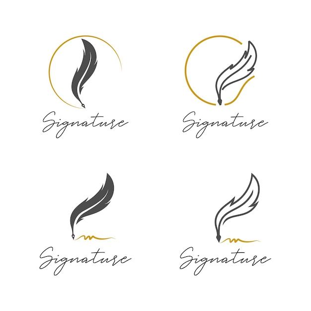 Set of luxury feather pen logo design for signature