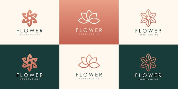 Set of Luxury flower   logotype. Linear universal leaf floral logo