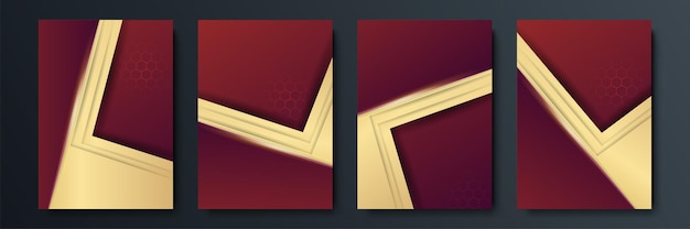 Set di design di copertina geometrica di lusso o modelli di biglietti di auguri con elementi lucidi dorati su sfondo rosso. adatto per post sui social media, app mobili, design di banner e annunci web o internet