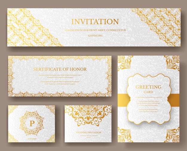 Set of luxury gold artistic pages with logo brochure template