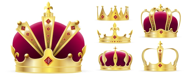 Set of luxury gold crown realistic design set