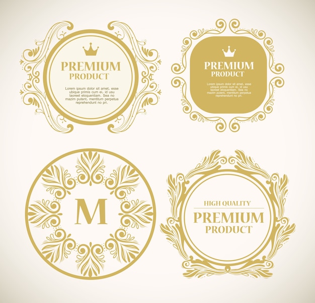 Set of luxury gold decoration labels