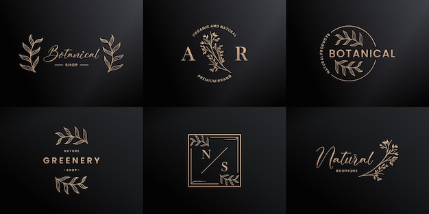 Set of luxury hand drawn logo design for natural branding,