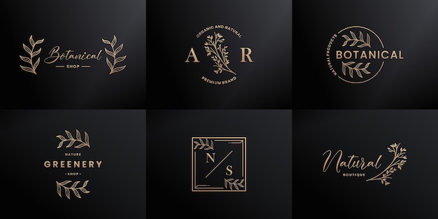 Vector set of luxury hand drawn logo design for natural branding,