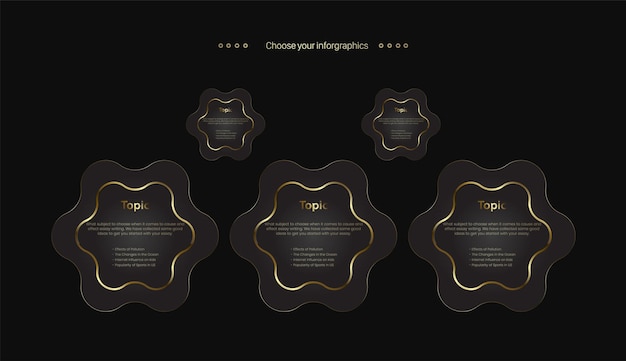 Vector set luxury infographic level design on dark background golden business and education vector buttons