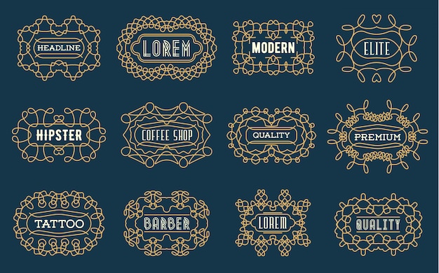 Vector set of luxury insignias logotypes template retro design line art vintage style victorian swash elements