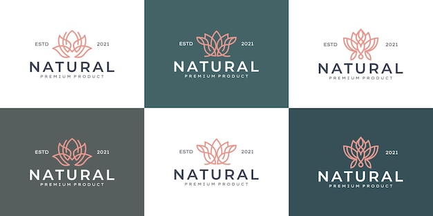 Set of Luxury line art beauty flower logo design