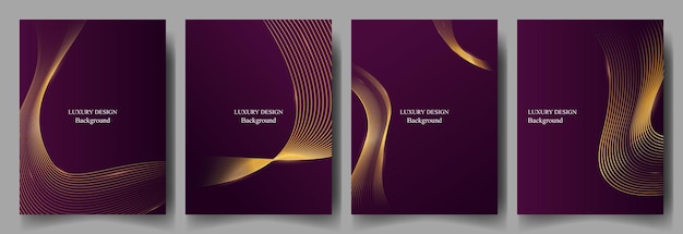 Vector set luxury purple background with abstract wavy gold line vector illustration eps10