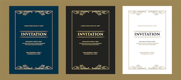 Set of luxury royal antique retro style invitation and greeting card for vip entry birthday party pass wedding anniversary and celebration