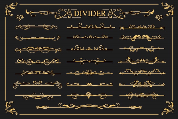 Vector set of luxury vintage ornamental dividers with swirl and flower design for wedding invitation.