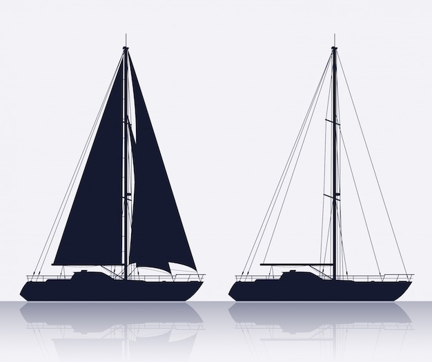 Set of luxury yachts silhouette 