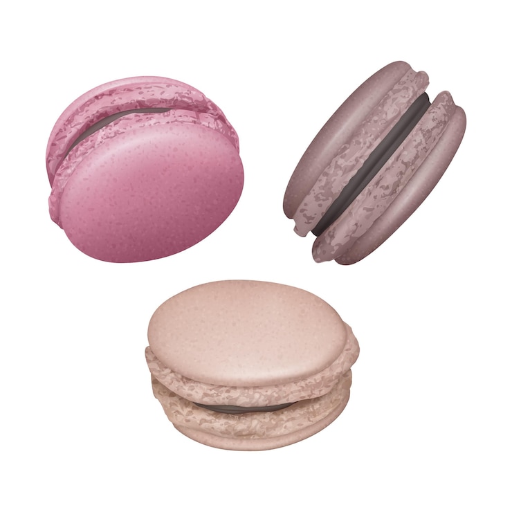 Vector set of macaroons with chocolate filling in different angles, french macaroons on white background,   illustration