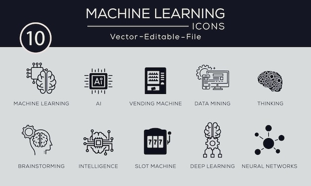 Set di icone del concetto di machine learning design può essere utilizzato per il web e le app