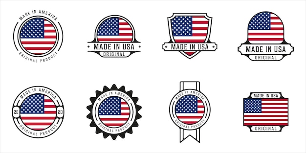 Vettore set di made in america logo contorno vettoriale illustrazione modello icona graphic design. raggruppare la raccolta del paese di bandiera con vari badge e tipografia