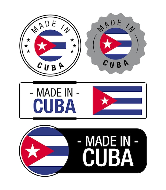 Набор этикеток «Сделано на Кубе», логотип, флаг Кубы, эмблема продукта Кубы
