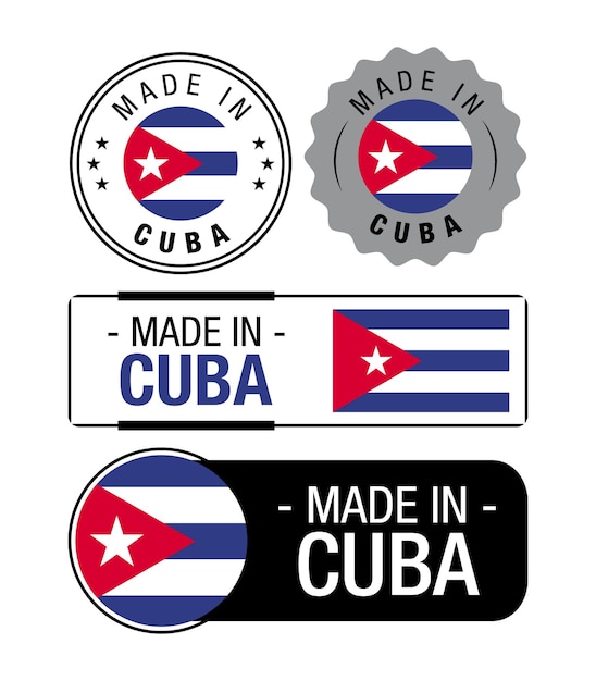 Set of made in cuba labels, logo, cuba flag, cuba product emblem