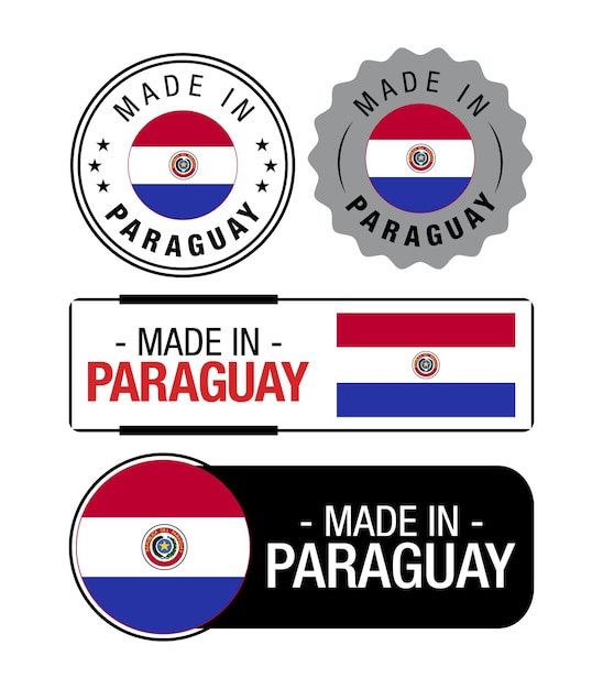 Set Made in Paraguay-labels, logo, Paraguay-vlag, Paraguay-productembleem