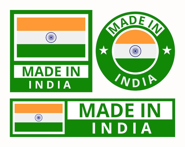 set made in india design product labels business icons Vector