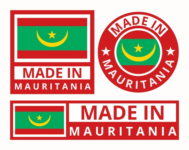 set made in mauritania design product labels business icons Vector