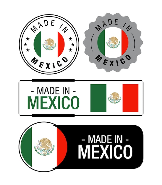 Vector set of made in mexico labels, logo, mexico flag, mexico product emblem. vector illustration