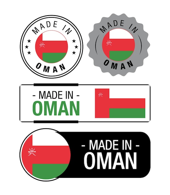 Set of Made in Oman labels, logo, Oman  flag, Oman Product Emblem. Vector illustration