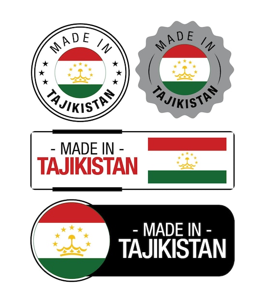 Set of Made in Tajikistan labels, logo, Tajikistan Flag, Tajikistan Product Emblem