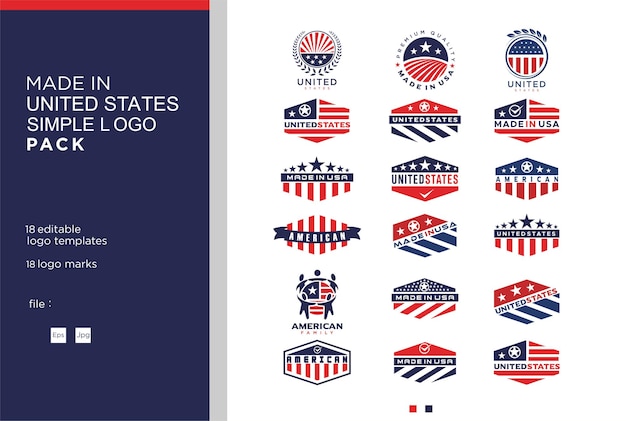 愛国者のアメリカの国旗のアメリカ製ロゴラベルとベクトルアメリカのスタンプの特別なシンボルのセット