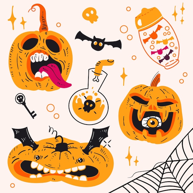 Vettore set di elementi magici per halloween. illustrazione disegnata a mano di vettore. tutti gli elementi solated