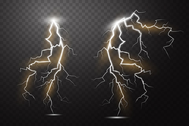 A set of Magic lightning and bright lighting effects Vector illustration