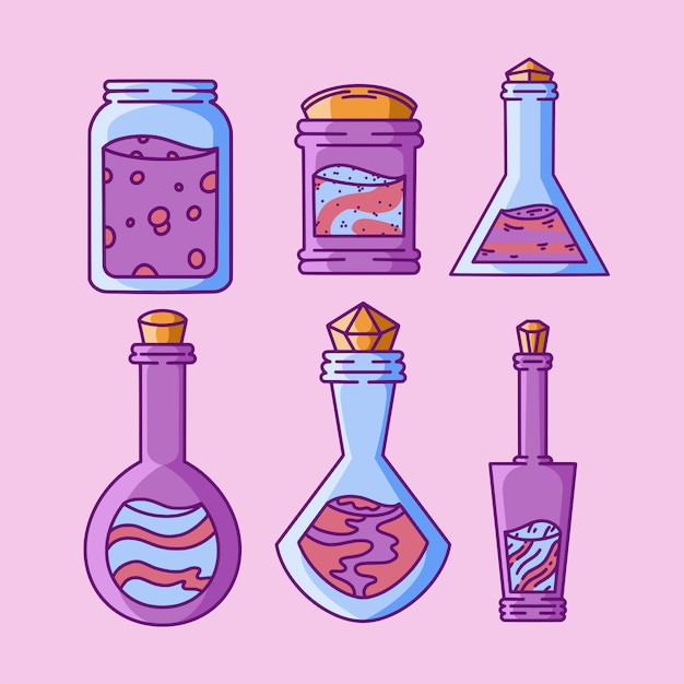 Vector set magic potion on a pink background